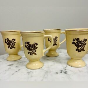 Phaltzgraff Village Footed Mugs – Set of 4 | Dark Brown “Village” Pattern